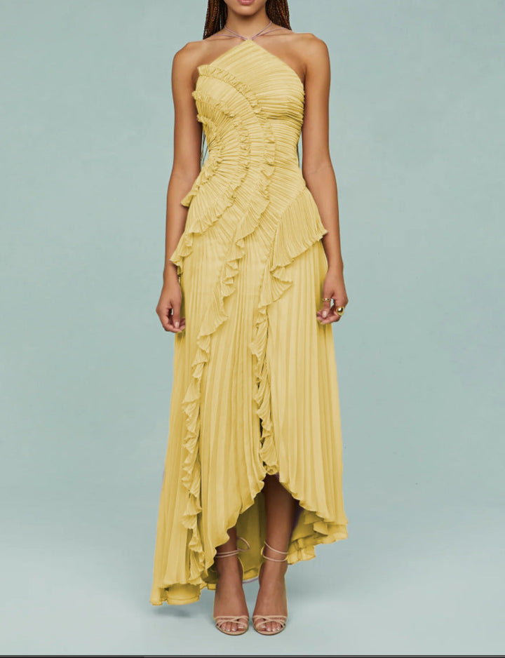 فستان هالتر مطوي مع كشكشة متتالية – أميكا