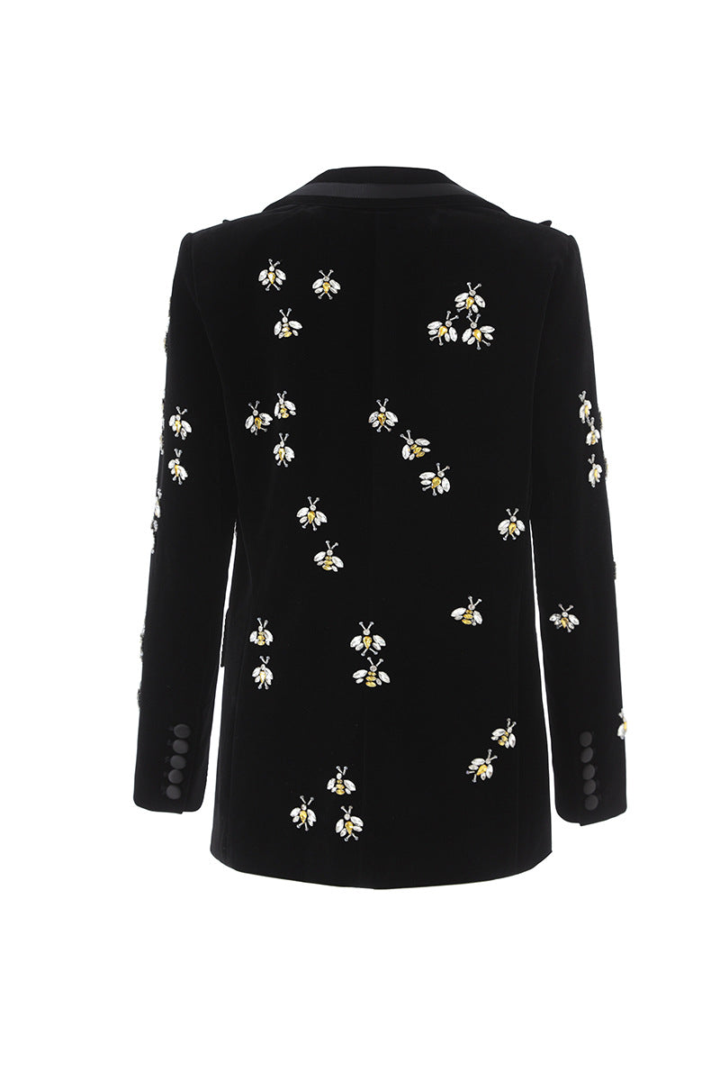 embroidered velvet blazer with floral crystal accents – BLOOM
