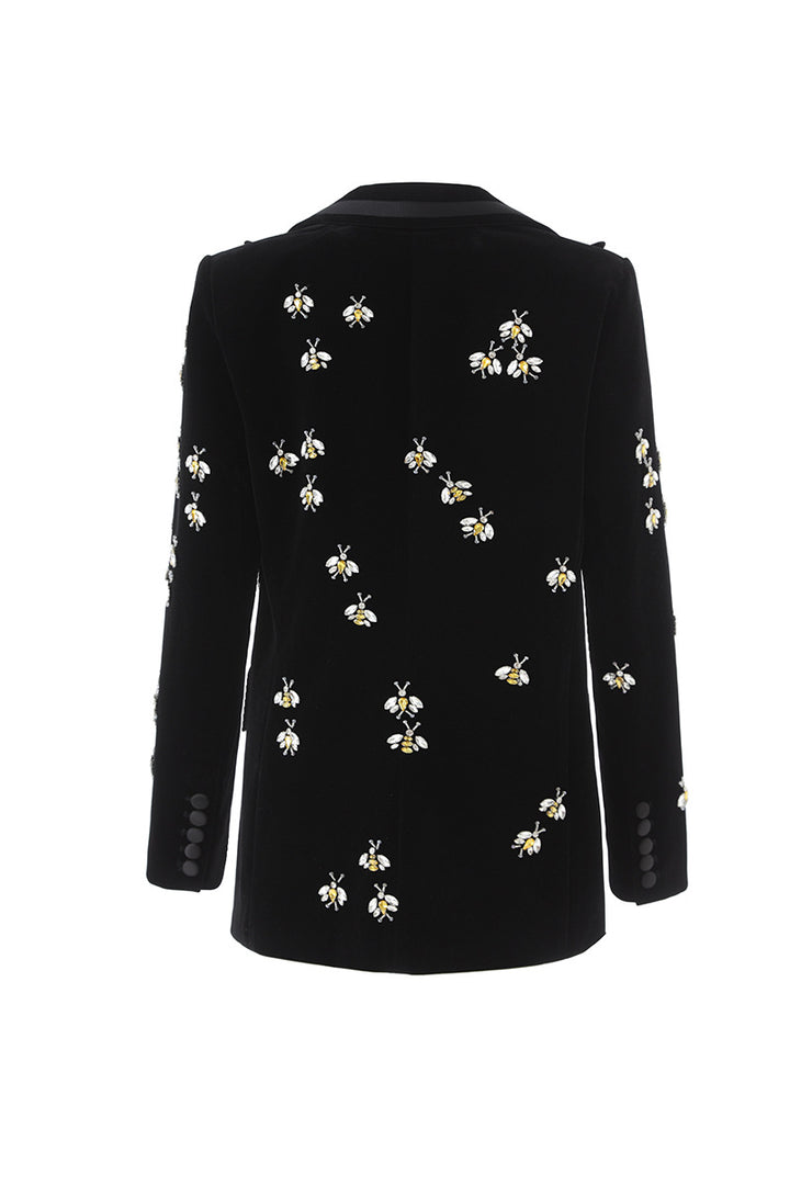 embroidered velvet blazer with floral crystal accents – BLOOM