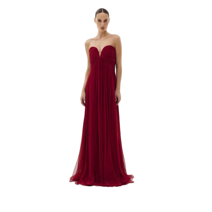 strapless chiffon gown with flowing cape - AURORVA-1
