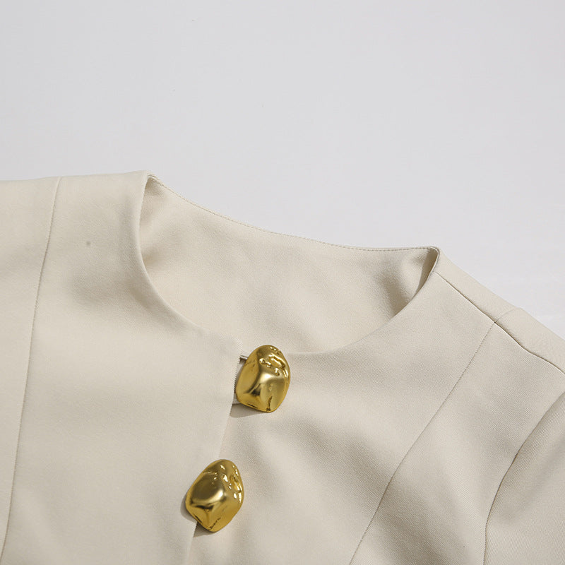 tailored ivory blazer set with gold statement buttons – AURELIE