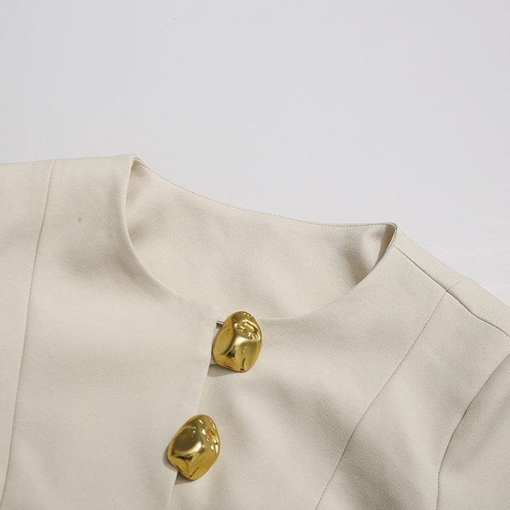 tailored ivory blazer set with gold statement buttons – AURELIE