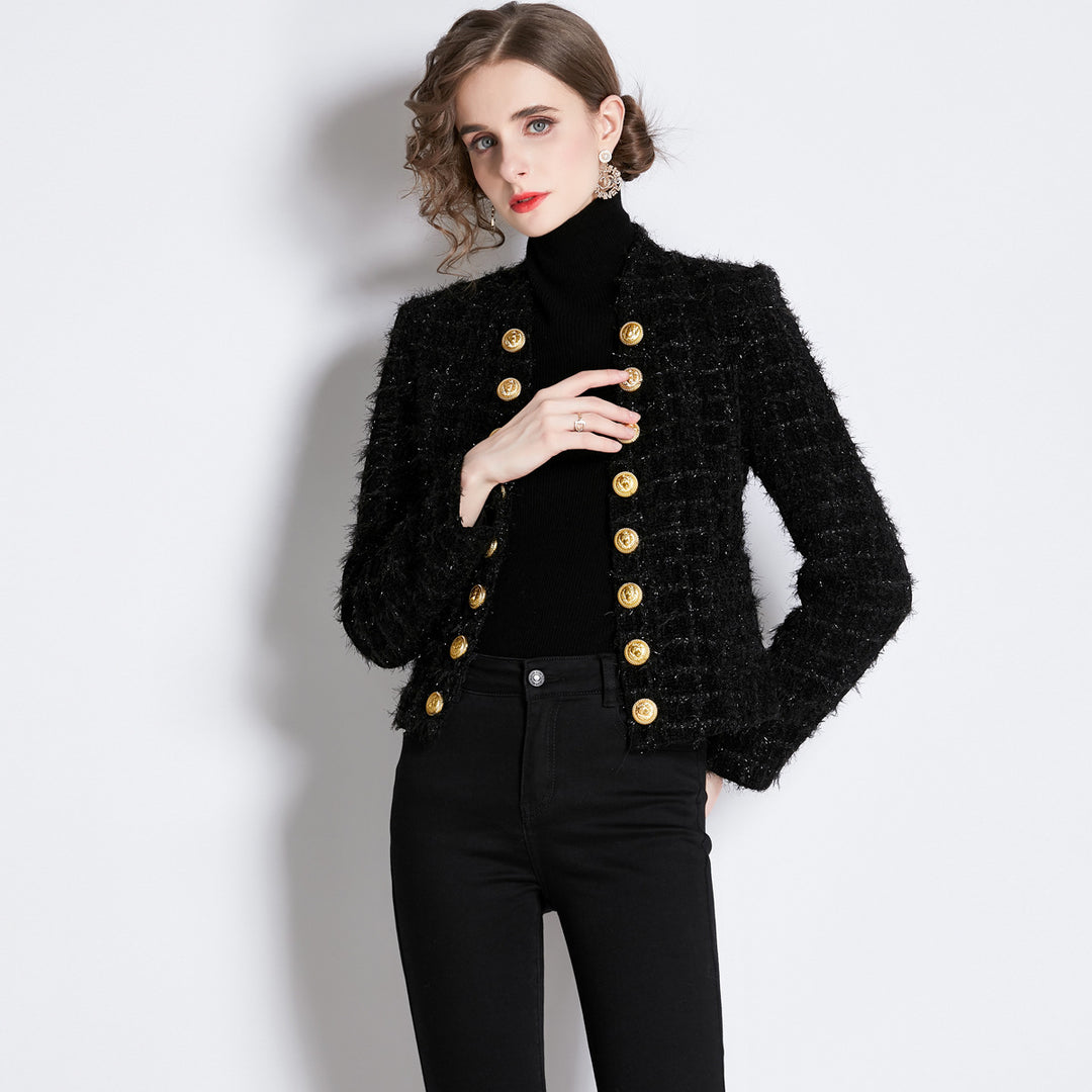 textured jacket with gold buttons – LURELIA