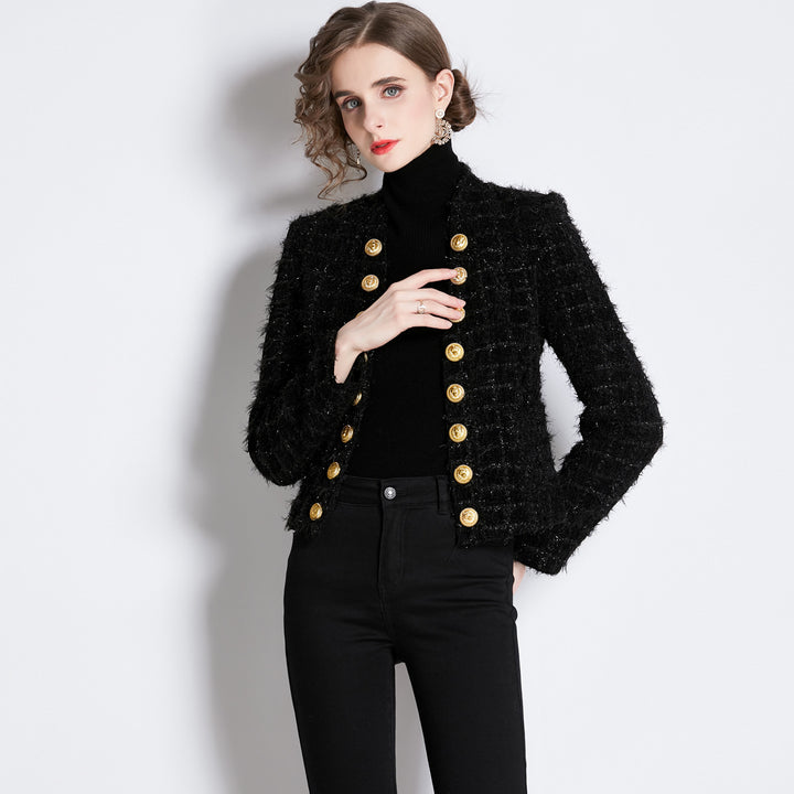 textured jacket with gold buttons – LURELIA