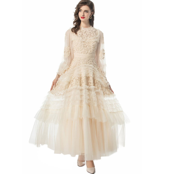 lace and tulle gown with tiered ruffles – AMÉLIE