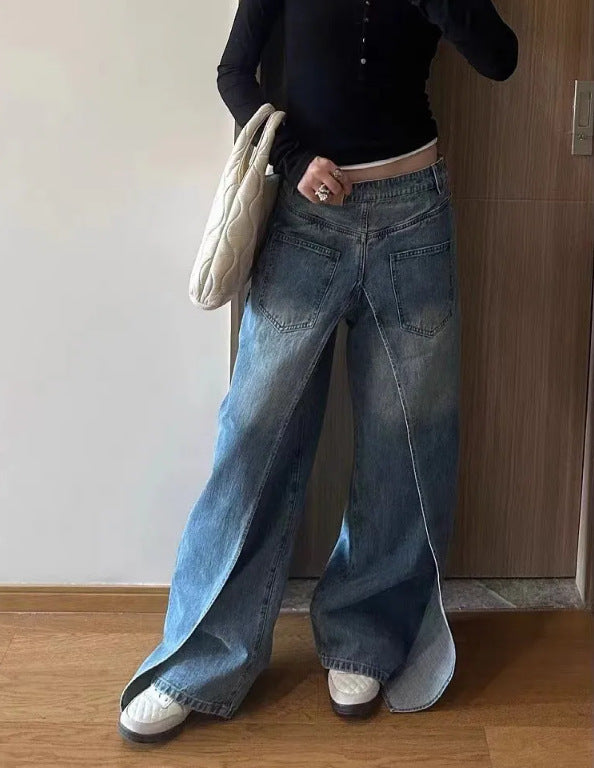 washed wide-leg denim with sculpted back seams – VELIN