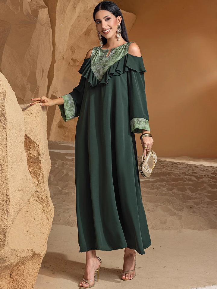 cold-shoulder maxi dress with ruffled neckline - AMAWLA