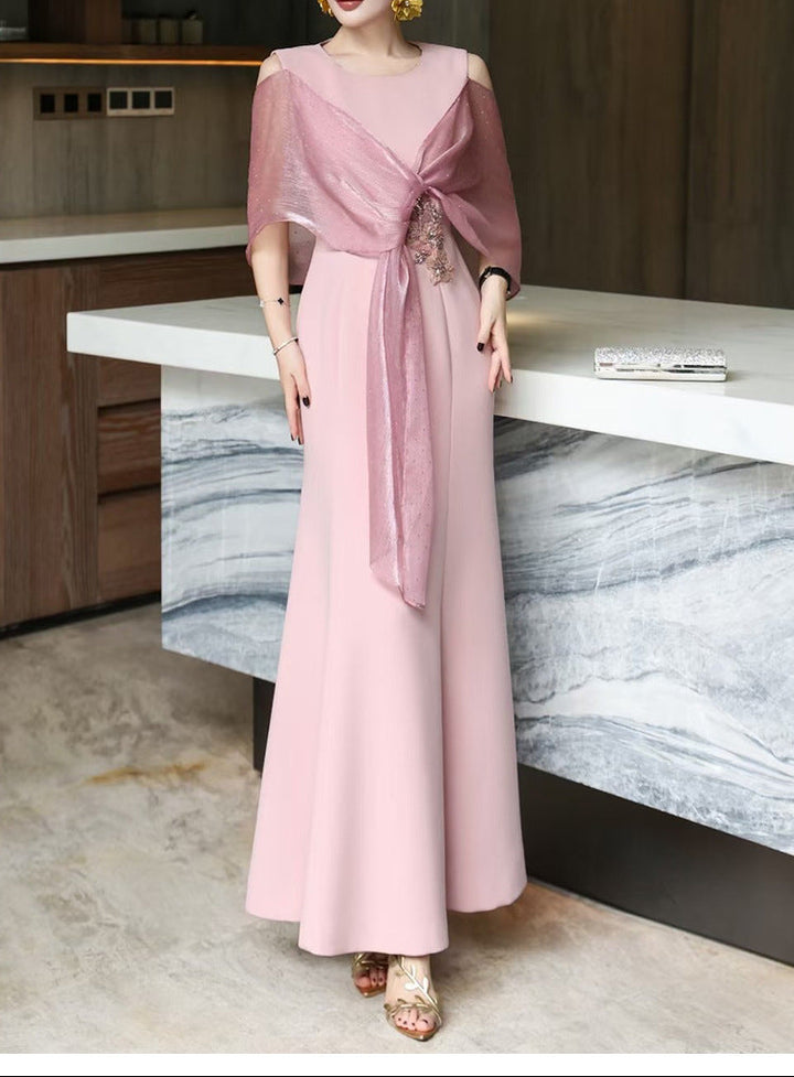 cold-shoulder flare gown with embellished wrap – ROSABELLA