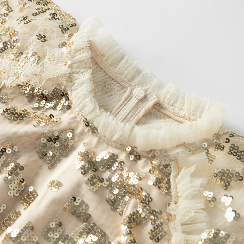 sequin lace midi gown with flutter sleeves – AURÉLIA