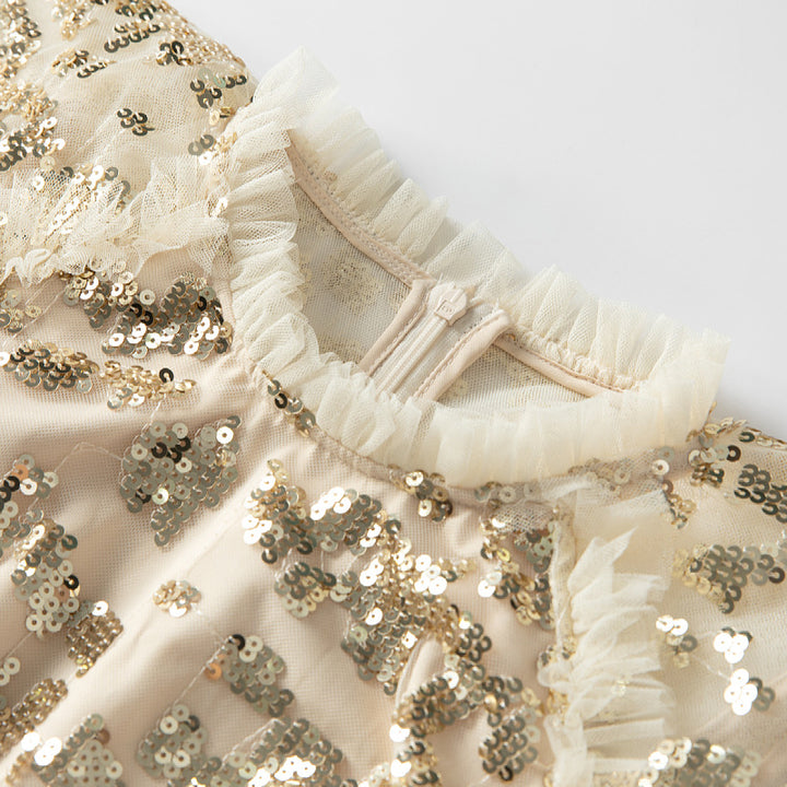 sequin lace midi gown with flutter sleeves – AURÉLIA