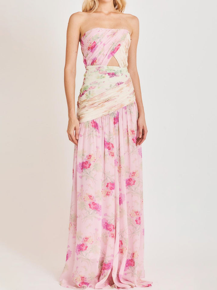 Geplooide top met uitlopende mouwen en maxi-rok set met tailleband – Rosiny 