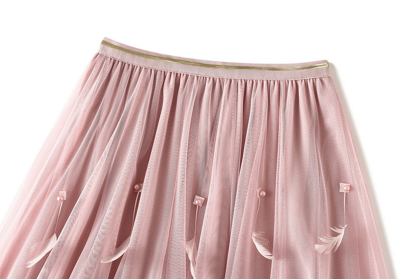 double-layer tulle skirt with beaded feather accents – AURORA