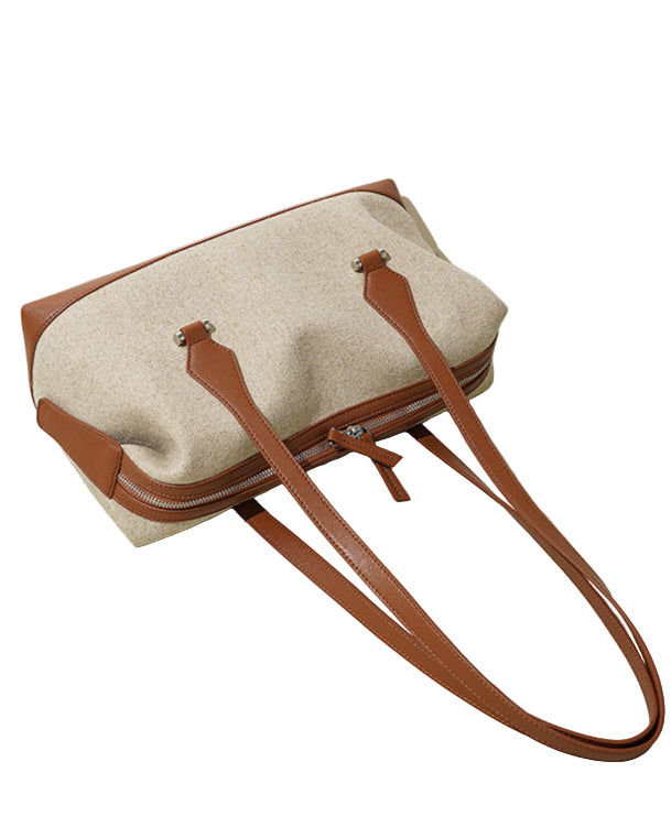 编织藤条手提包，配有双层皮革手柄 – LÉONIE 