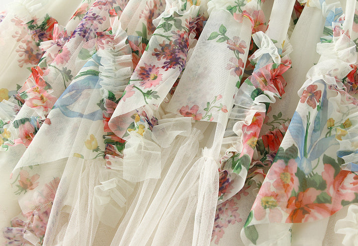 asymmetric floral tulle midi skirt with layered hem – FLORETTE