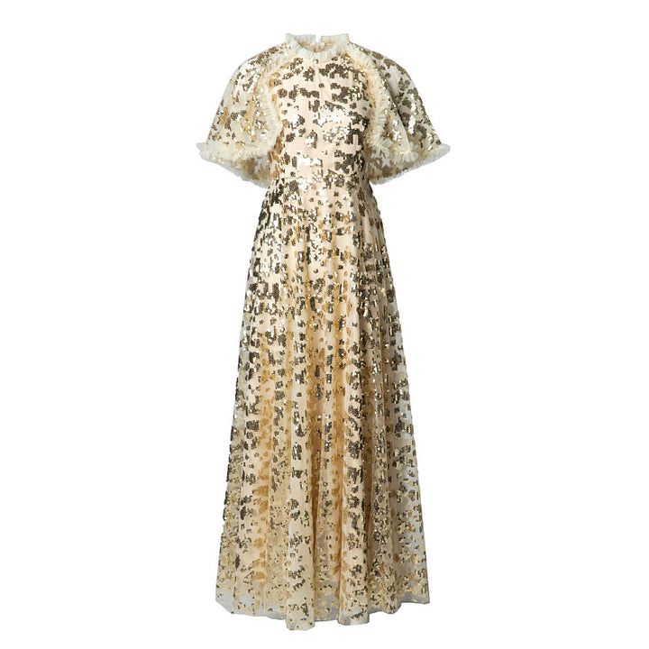 sequin lace midi gown with flutter sleeves – AURÉLIA