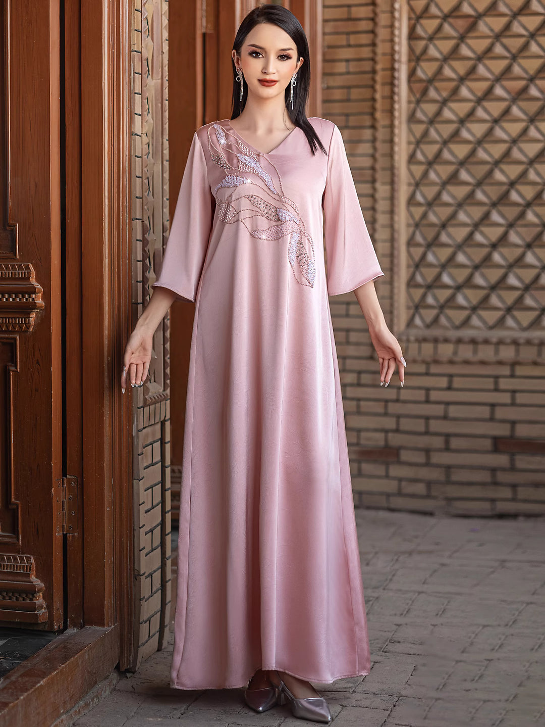 sleeveless draped maxi dress with round neckline - ALTHEA