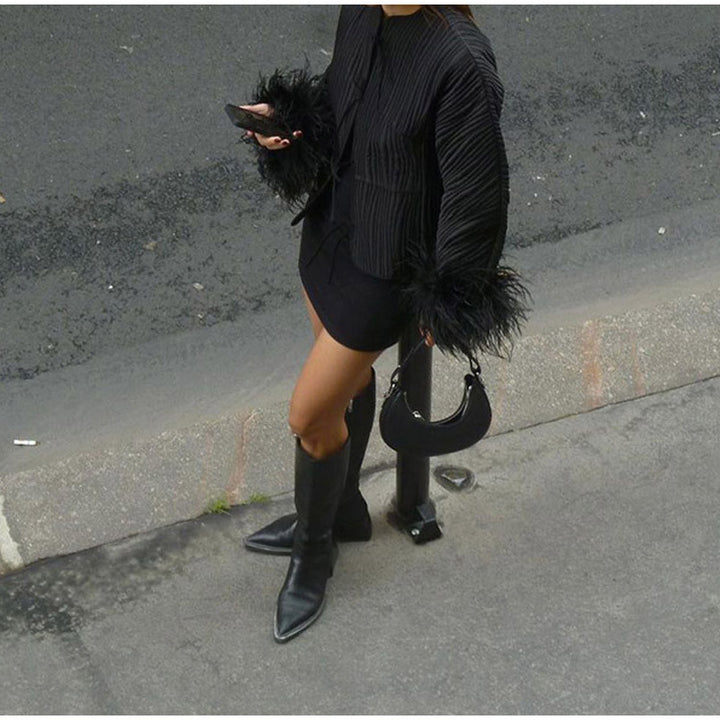 جاكيت مبطن بأكمام مزينة بالريش - بوغتار