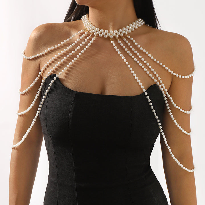 multi-strand pearl chest chain with arm drape – SERENA