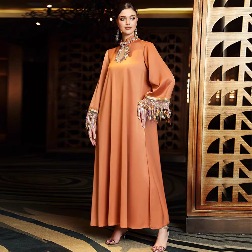 Elegant Long Sleeve Maxi Dress with Flared Cuffs – LAVENA