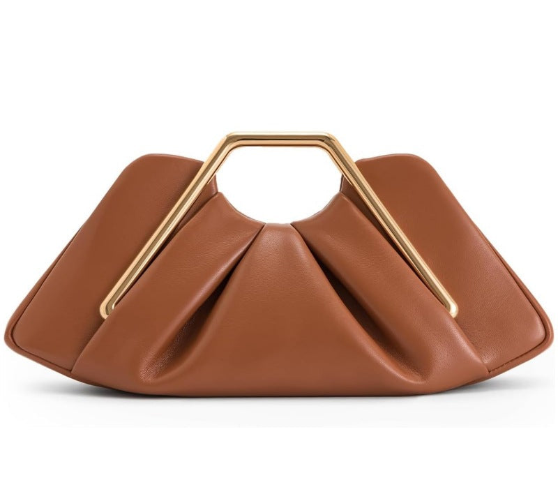 geometric leather clutch with sculptural gold handle – ZIAD