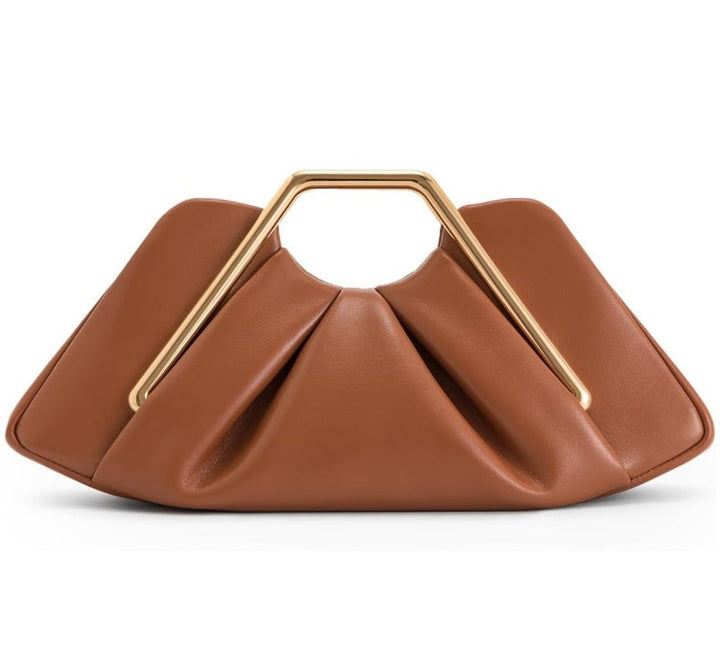 geometric leather clutch with sculptural gold handle – ZIAD