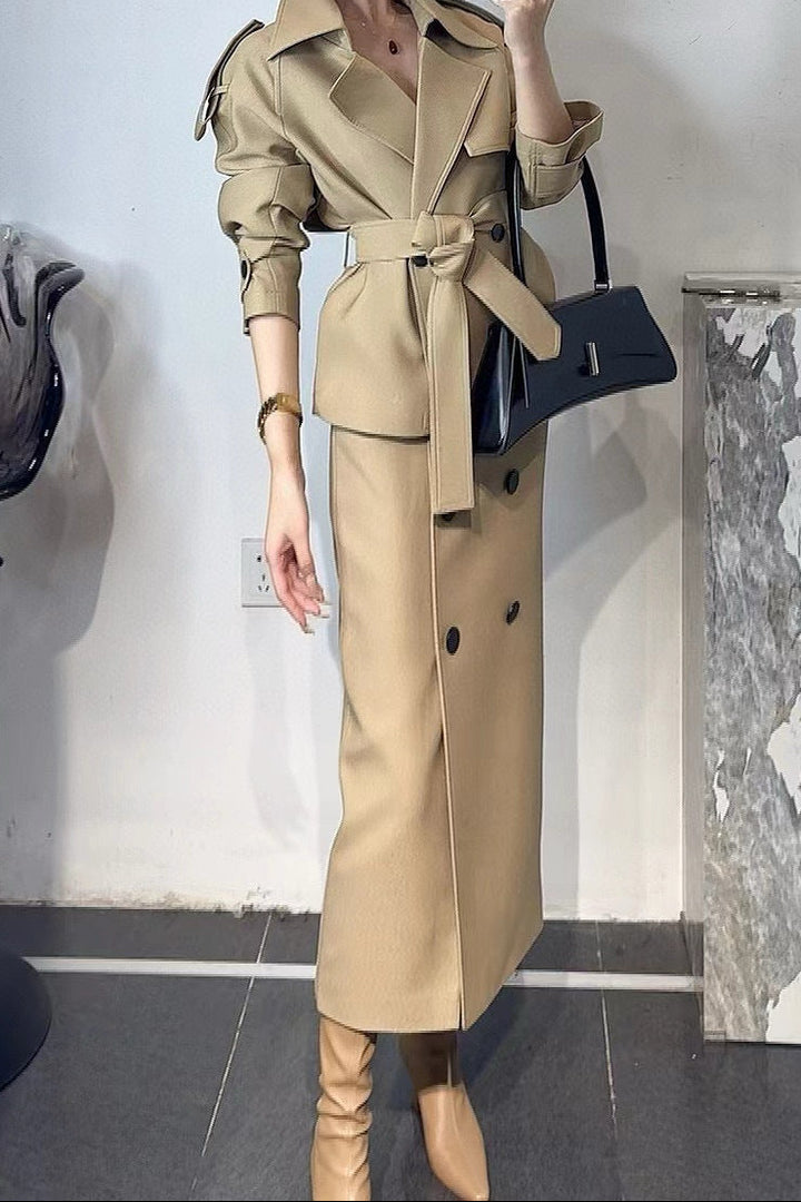 structured trench blazer with midi skirt – SIENNA