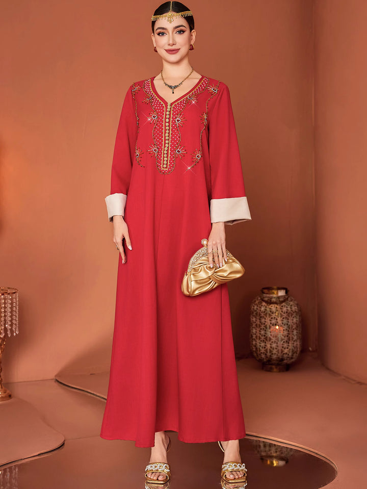 embroidered maxi dress with contrast cuffs - AMIRAPI