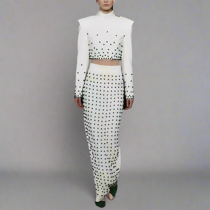 قمة محصول مرصعة وتنورة العمود طقم مع منصات الكتف - زيدي