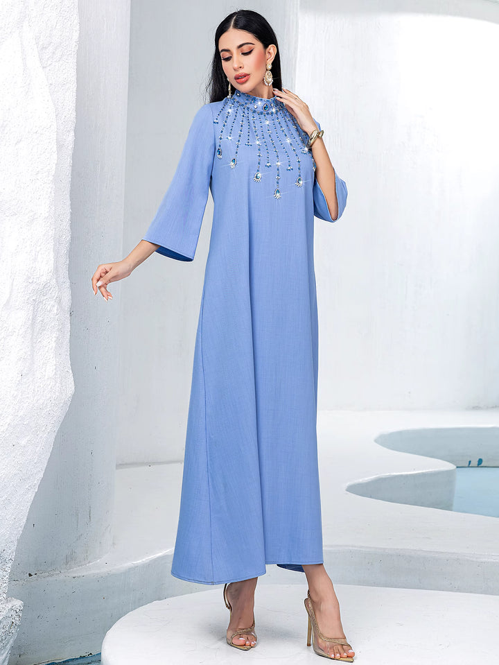 costume évasé sur mesure avec manches bouffantes en satin – VALENCIA 