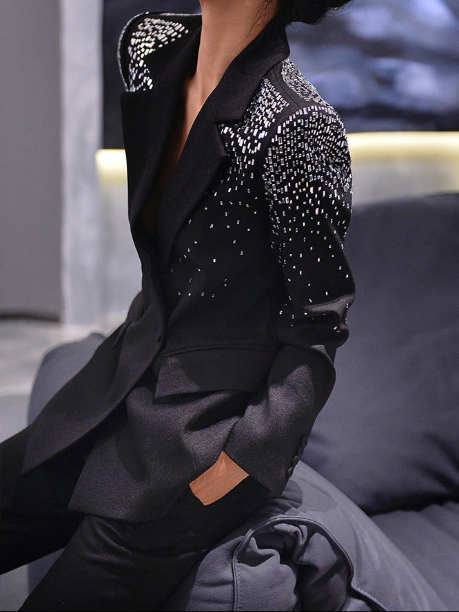 embellished shoulder tailored blazer set – VERA