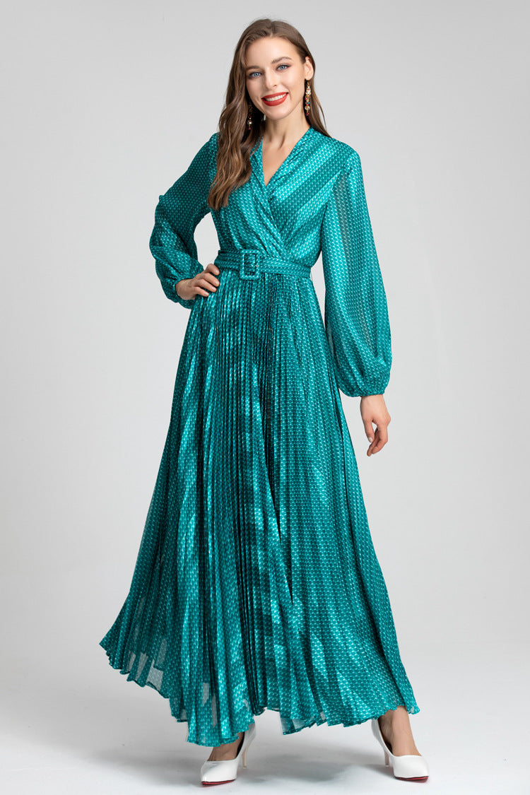 Red Metallic Pleated Wrap Dress – Ruby