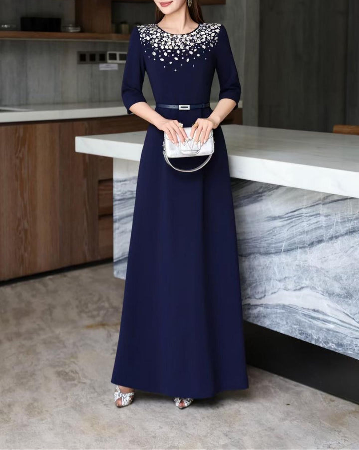 maxi evening dress with embellished neckline – AURORA