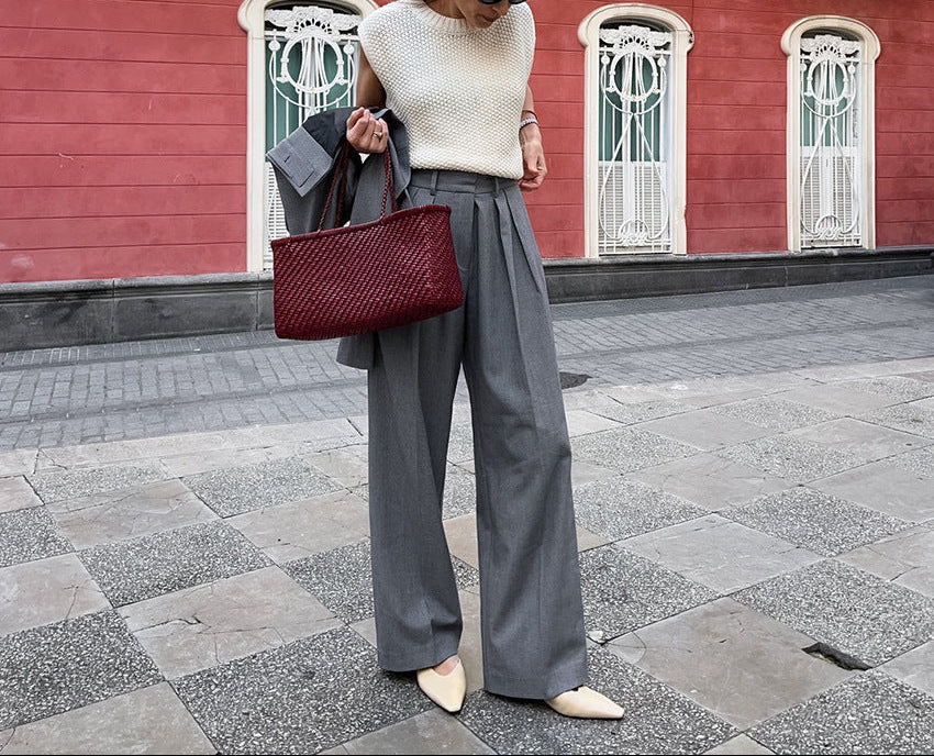 pleated high-waist tailored pants with draped front panel – LÉONE