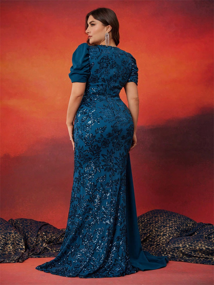 sequin mermaid dress with draped side cape – MIRABELLE