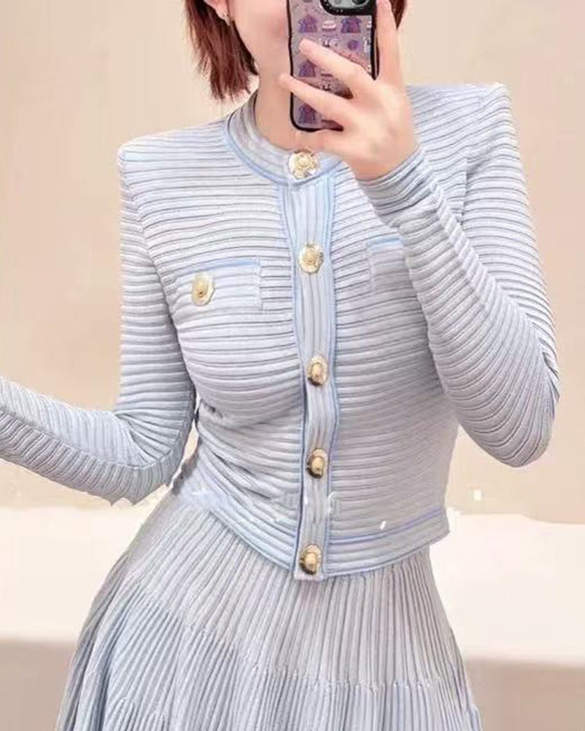 striped knit jacket with gold buttons – AURELIADI