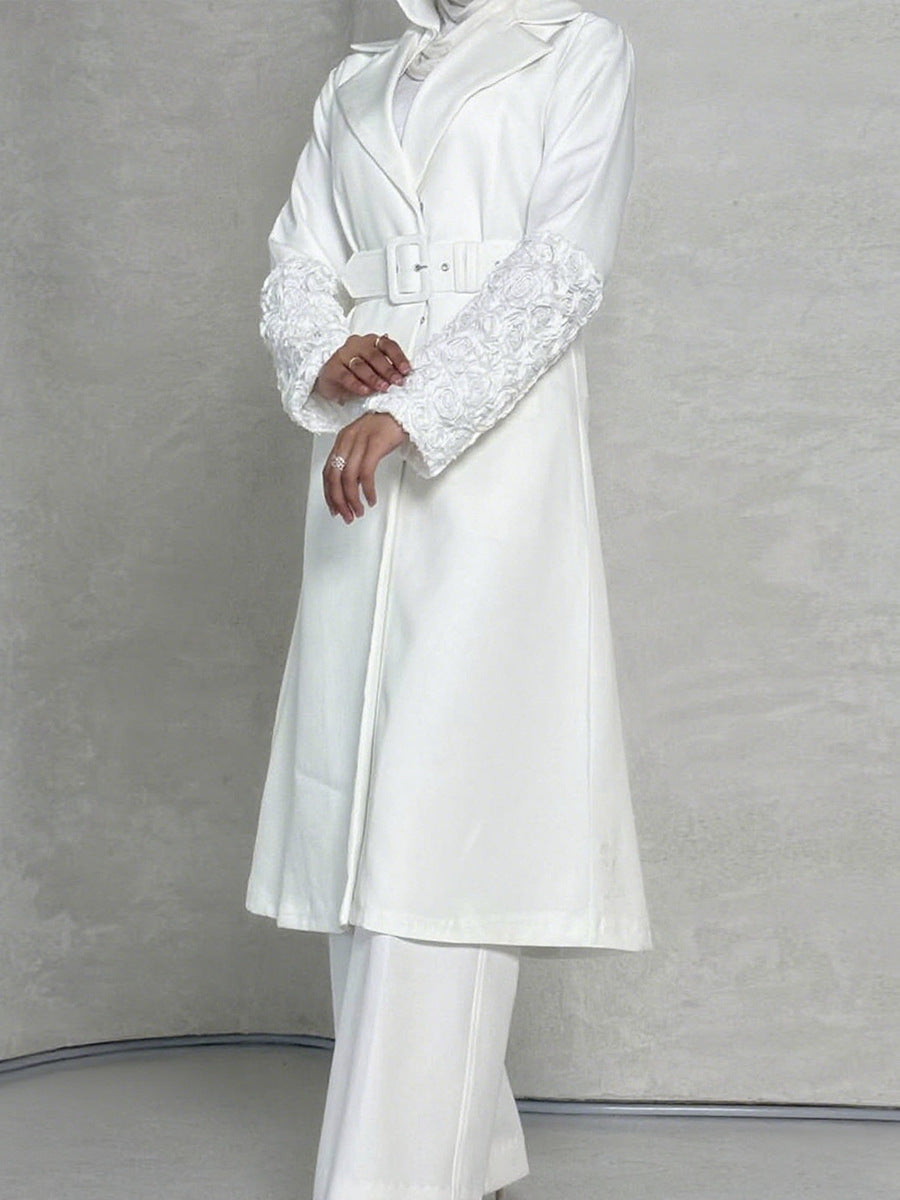 belted long blazer with floral sleeve details – CELINE