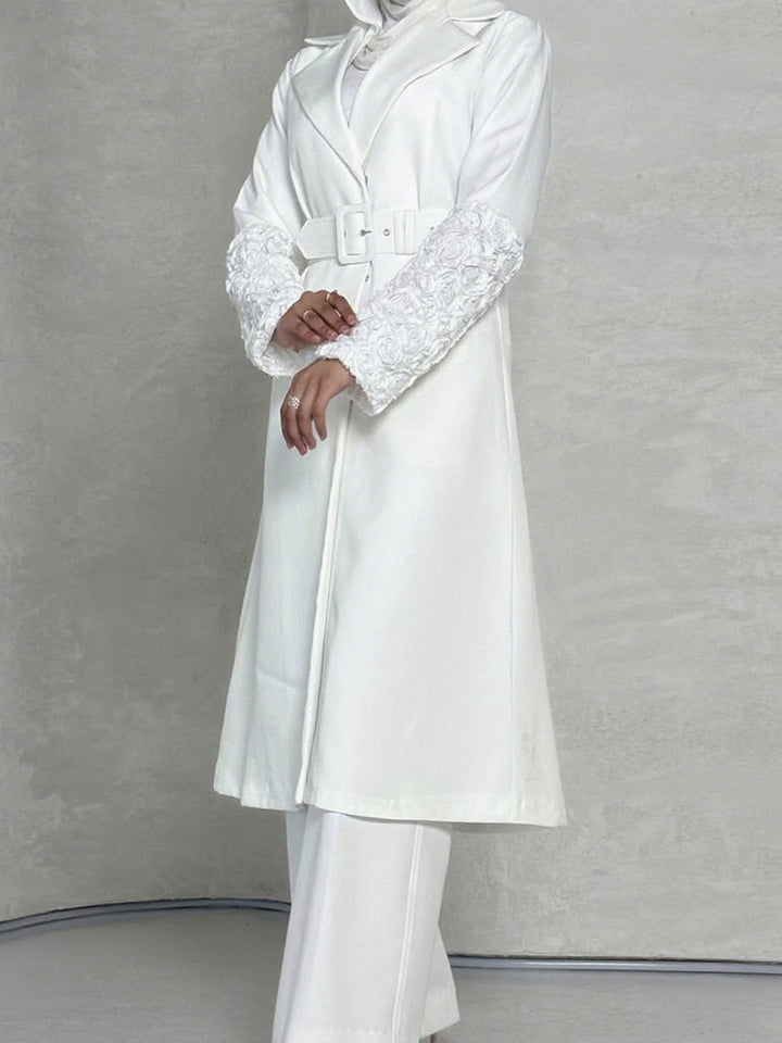 belted long blazer with floral sleeve details – CELINE