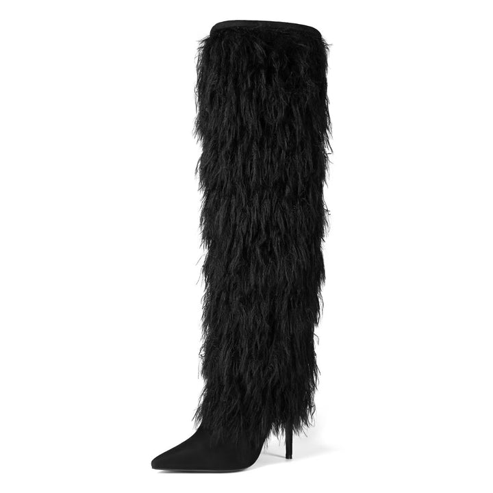 faux fur thigh-high stiletto boots – RAVEN