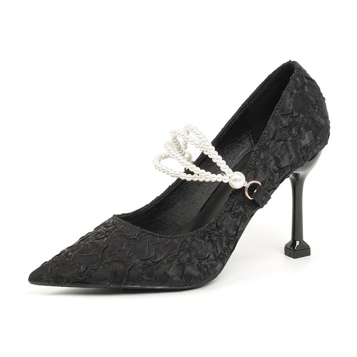 Pearl Strap Lace Stiletto Heels - Elegance