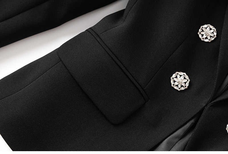 Embellished double-breasted blazer with crystal brooch – JEWEL