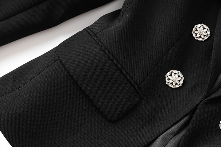 Embellished double-breasted blazer with crystal brooch – JEWEL