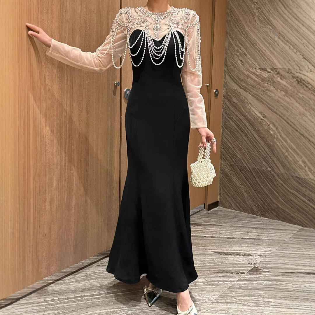 Geplooide top met uitlopende mouwen en maxi-rok set met tailleband – Rosiny 