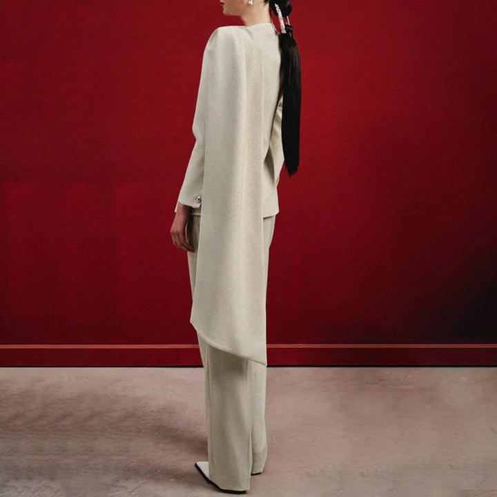 asymmetric draped blazer with crystal shoulder detail – IVORYA