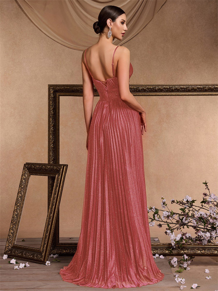 Plissiertes Oberteil mit ausgestellten Ärmeln und Maxirock-Set mit Taillengürtel – Rosiny 