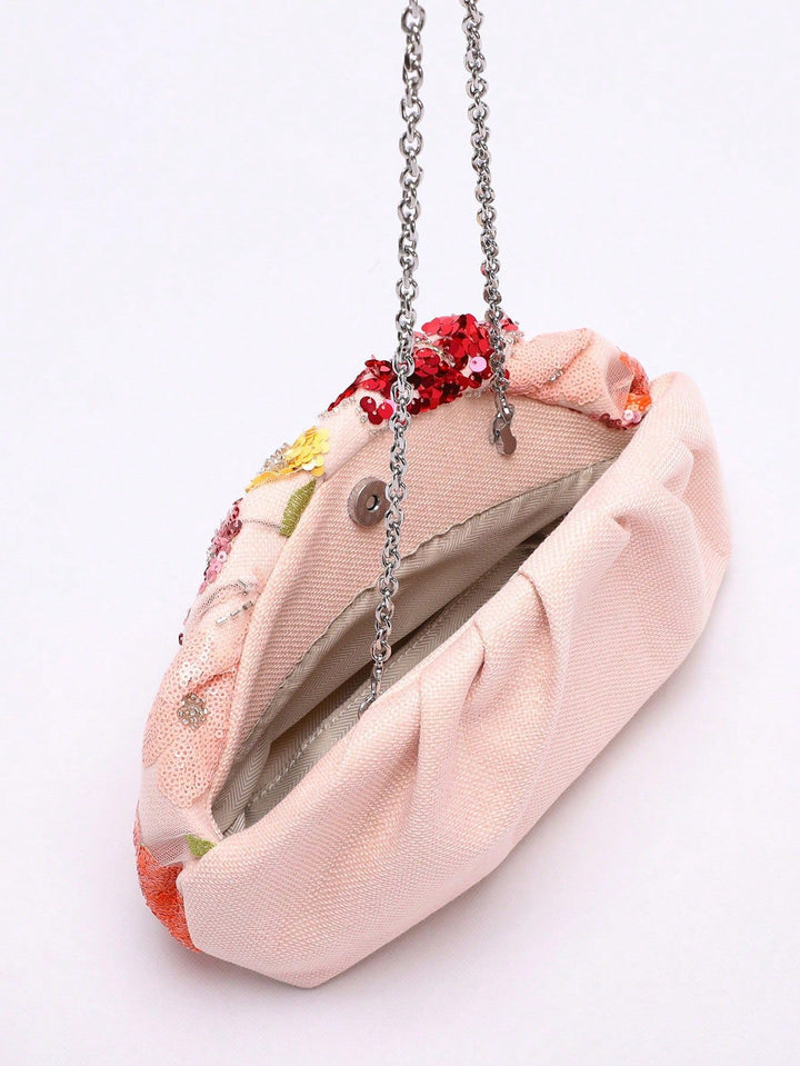 حقيبة كلاتش مزينة بالترتر الزهري مع أزهار مطرزة – أمورزا