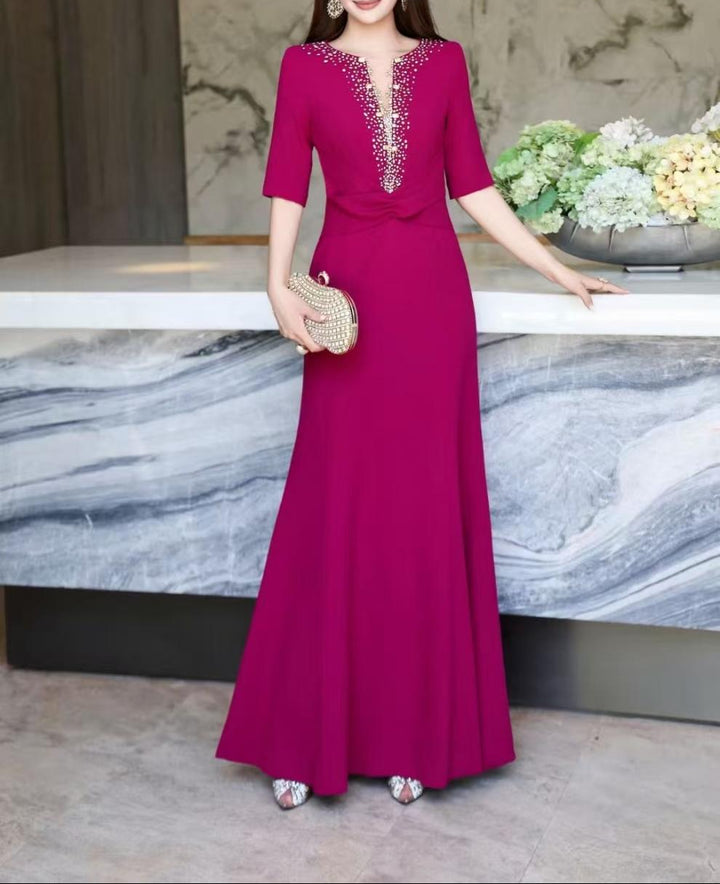 embellished deep-V mermaid dress – MAGENTA LUXE