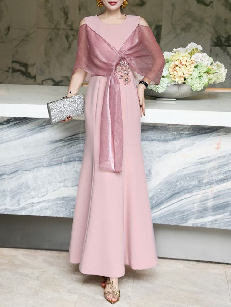 cold-shoulder flare gown with embellished wrap – ROSABELLA