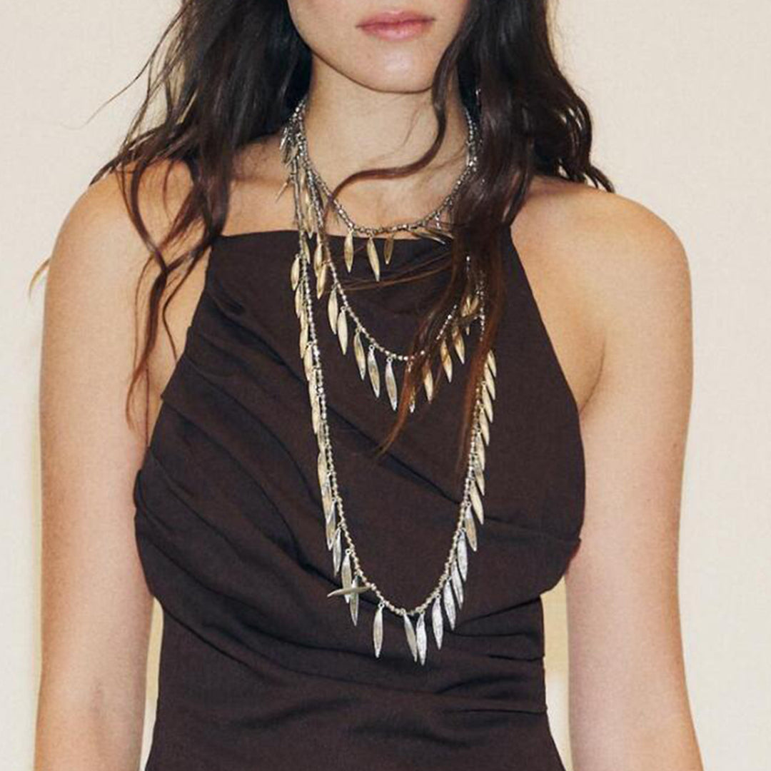 layered leaf pendant necklace with metallic finish – SERENAT