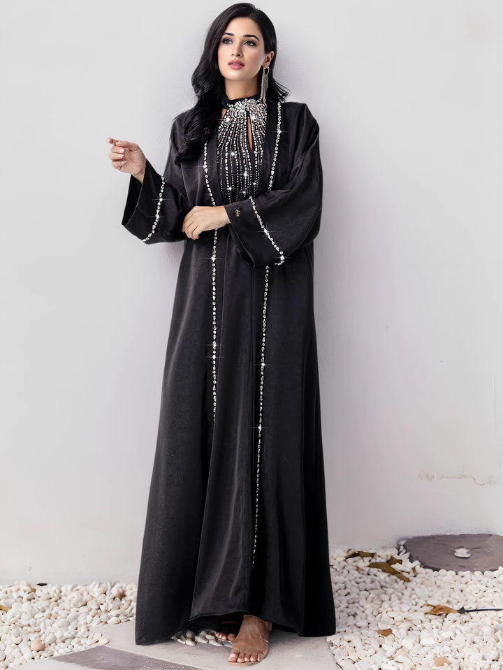 costume évasé sur mesure avec manches bouffantes en satin – VALENCIA 