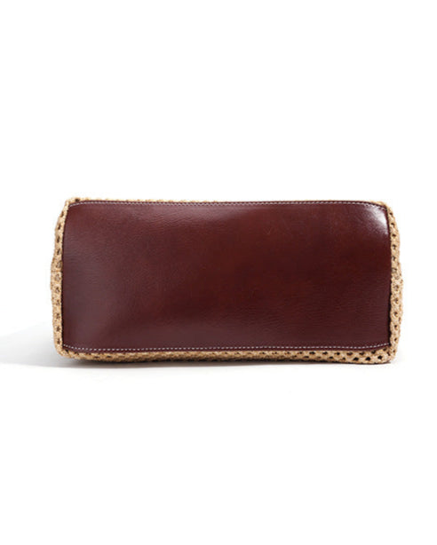 sac cabas en rotin tissé avec doubles poignées en cuir – LÉONIE 